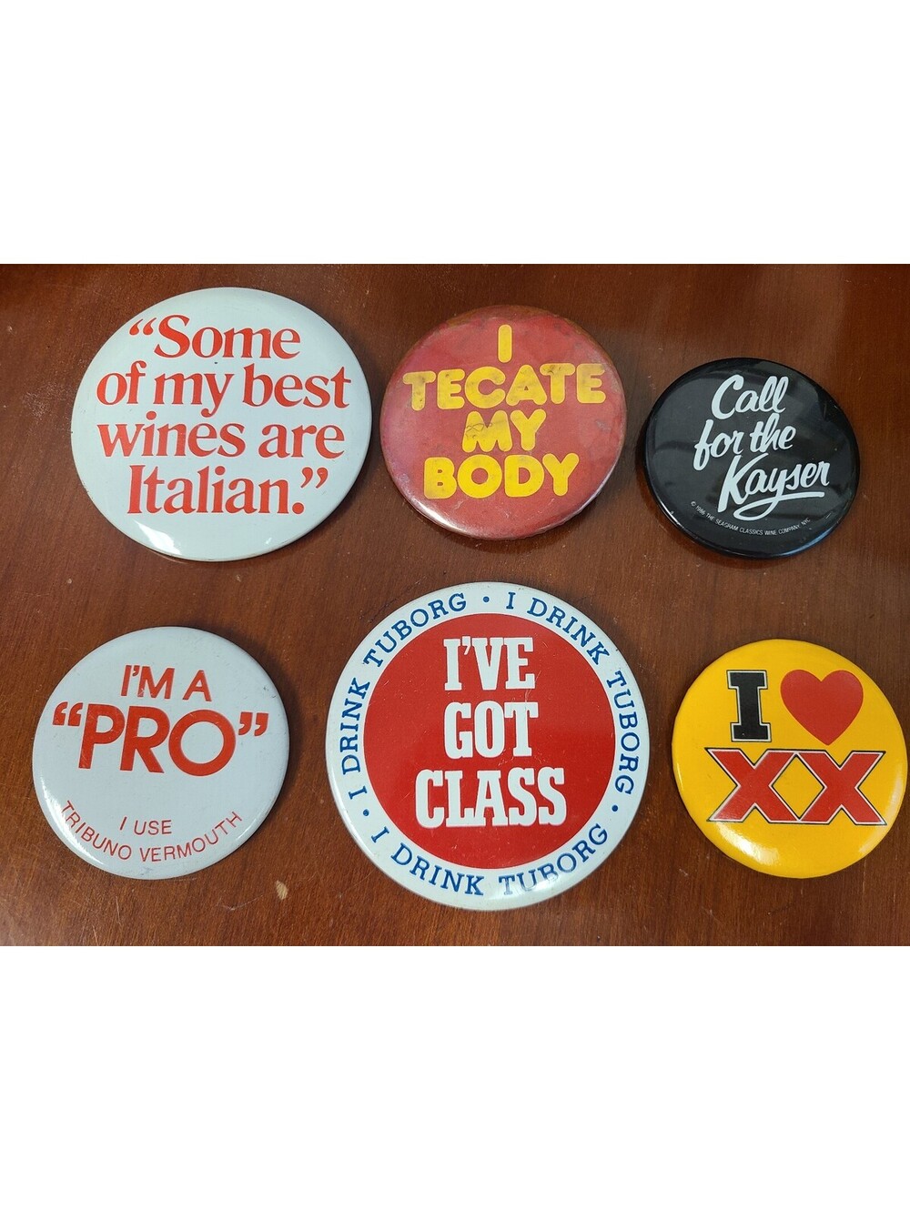 Lot of 6 Alcohol Advertising Promotional Pinback Buttons Vintage 1970s/80s